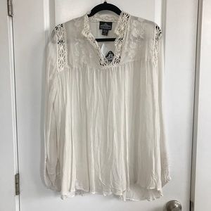 Cream Sheer Long Sleeve Lace Top / Size L